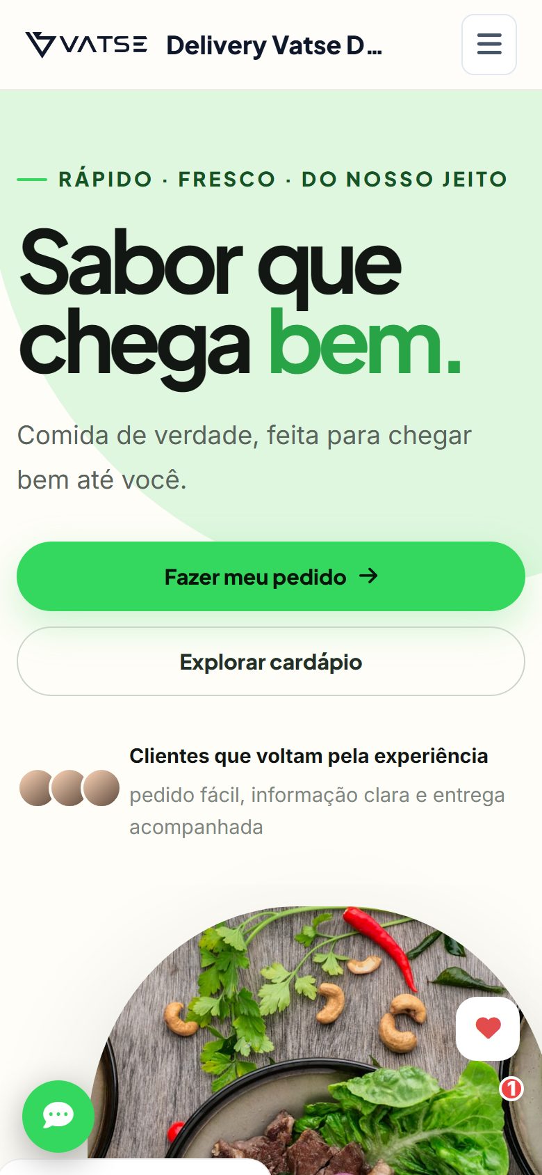 Site do delivery no celular: o cliente escolhe o prato e pede