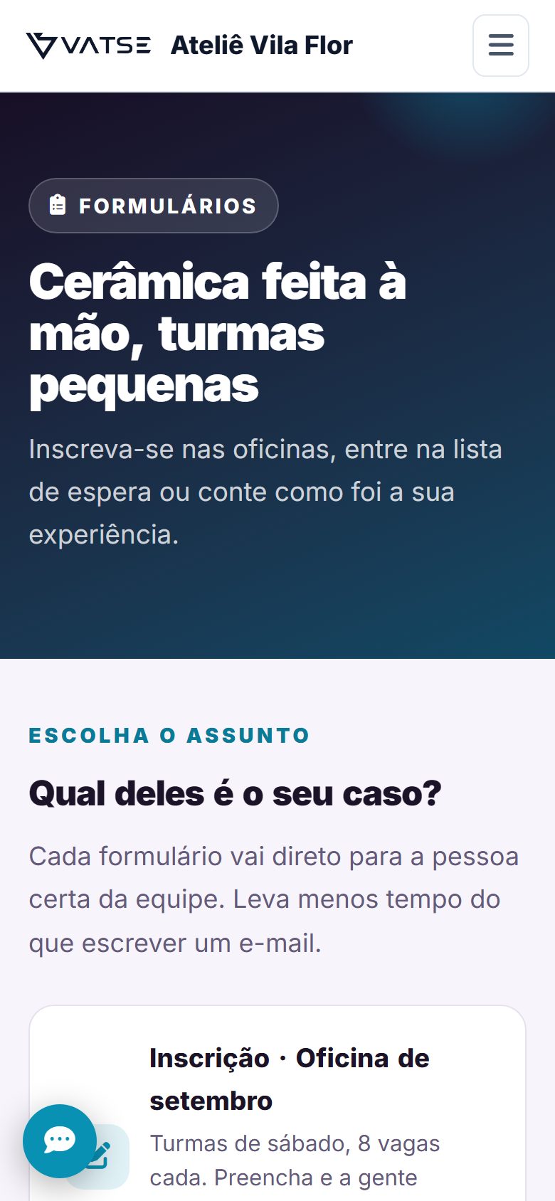Painel do Vatse Formulários no celular