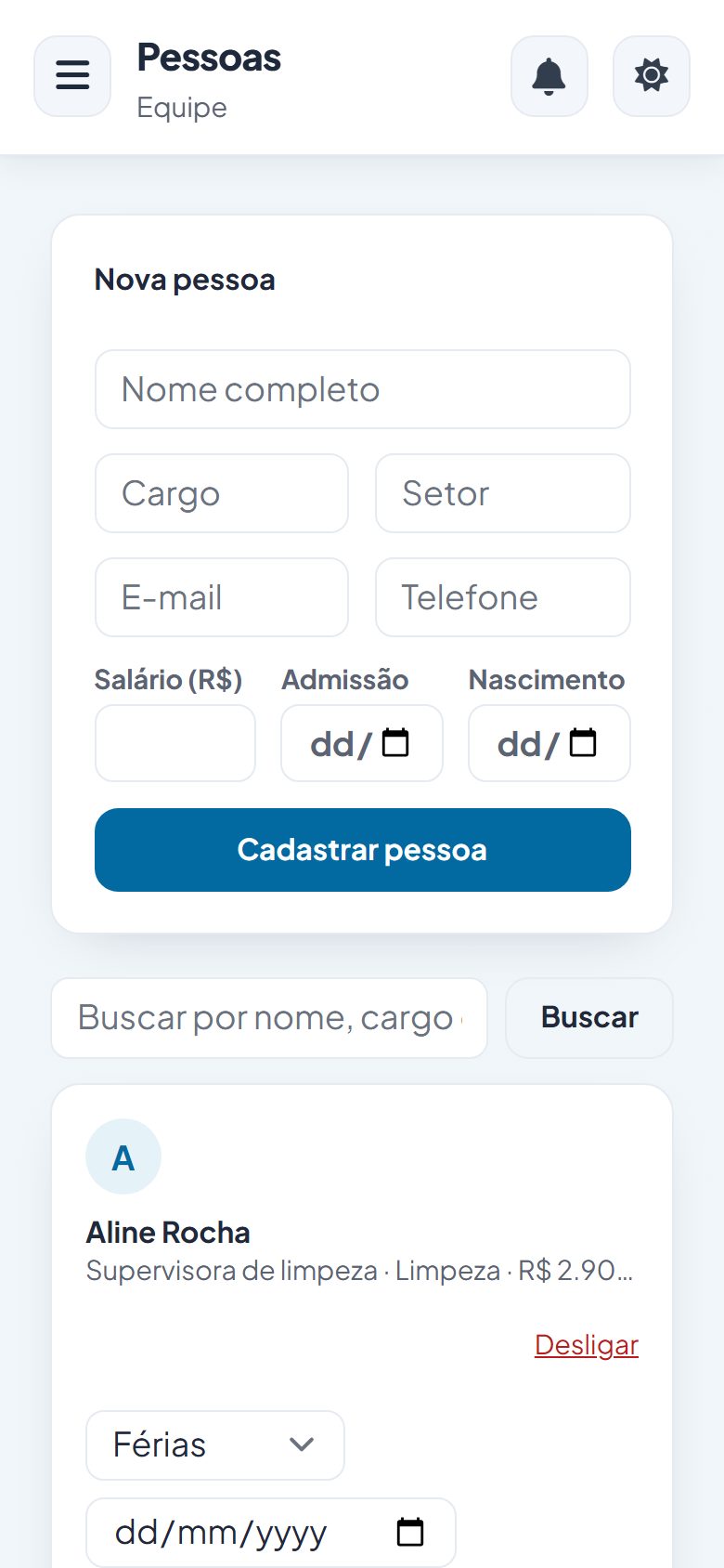 Painel do Vatse Equipe no celular