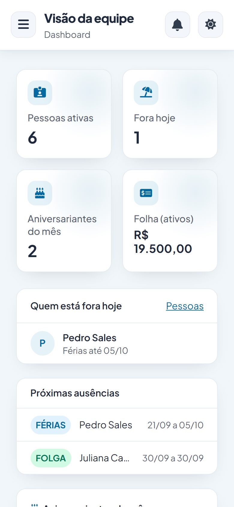 Painel do Vatse Equipe no celular