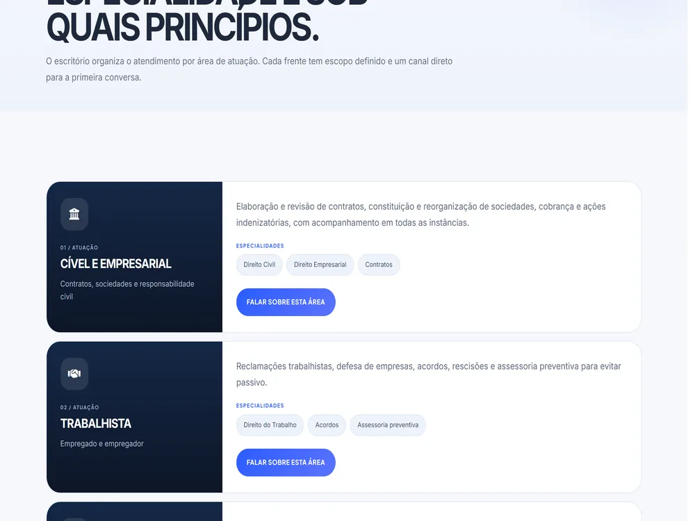 Página de equipe com os perfis por área de atuação